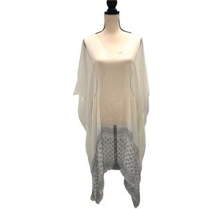 RICH CO. COVERUP SHEER WHITE WITH BLUE FLORAL DESIGN